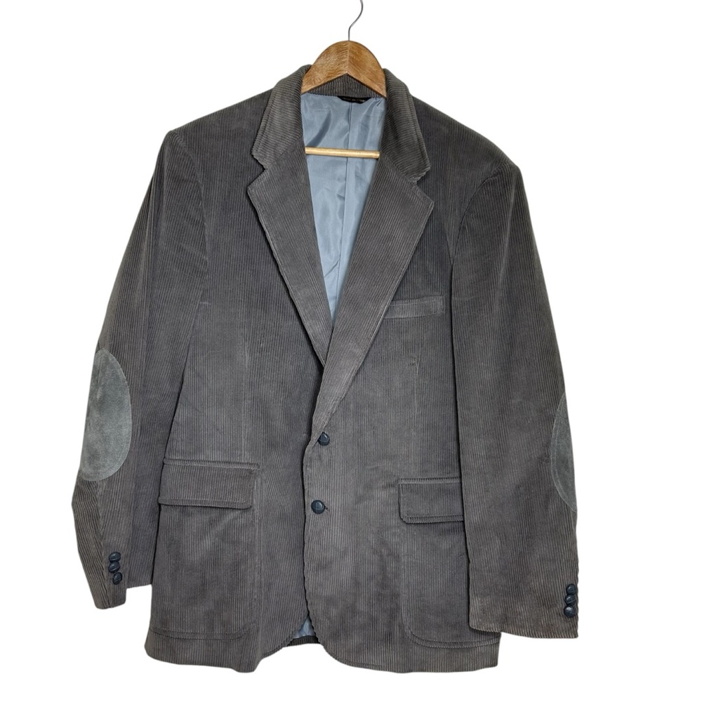 VTG Jordache Cotton Gray Corduroy 2 Buttons Elbow Patches‎ Jacket Academia 44R